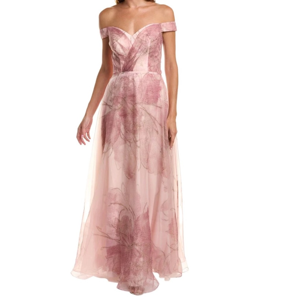 RENE BY RENE RUIZ V-NECK FLORAL ORGANZA PRINTED GOWN size 12 color pink